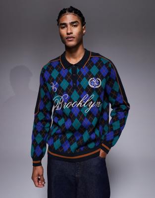 Asos Design Relaxed Knit Polo In Blue