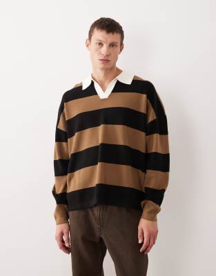 Asos Design Relaxed Knit Polo In Brown