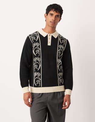 Asos Design Relaxed Knit Polo In Black