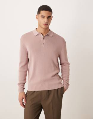 Asos Design Relaxed Knit Polo In Pink