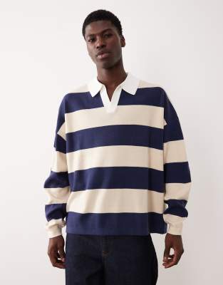 Asos Design Relaxed Knit Polo In Blue