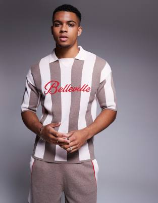 Asos Design Relaxed Knit Polo Jersey With Belleville Graphic In Purple