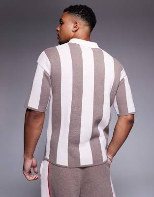 Asos Design Relaxed Knit Polo Jersey With Belleville Graphic In Purple
