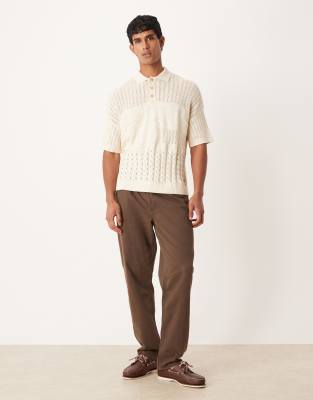 Asos Design Relaxed Knit Polo Shirt With Abstract Texture