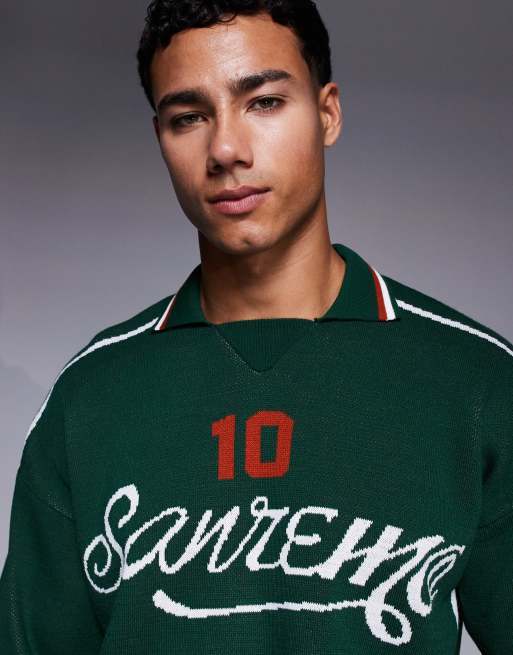 ASOS DESIGN - Polo décontracté en maille coupe carrée avec motif sportif - Vert foncé