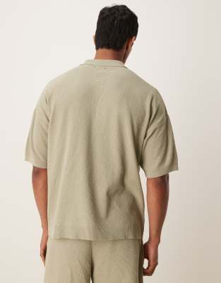 Asos Design Relaxed Knit Polo With Palermo Embroidery In Green