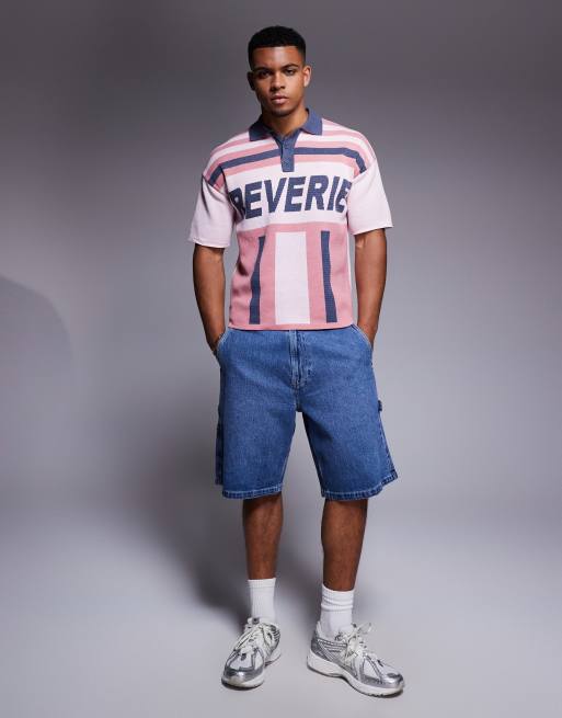 ASOS DESIGN relaxed knit polo with Reverie graphic in pink