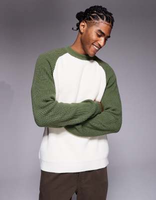 Asos Design Relaxed Knit Raglan Long Sleeve Crew Neck Sweater In Multi