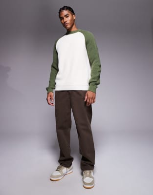 Asos Design Relaxed Knit Raglan Long Sleeve Crew Neck Sweater In Multi