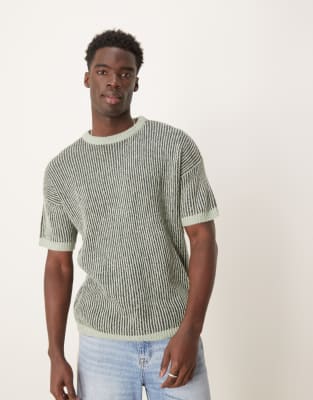 Asos Design Relaxed Knit Rib T-shirt In Green