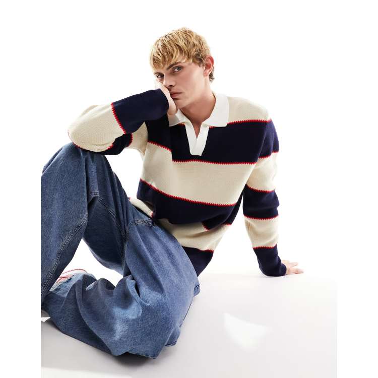 [ JEANS] Striped Rugby Sweater ★大人気★ Varsity Rugby Sweater | Knitwear | Tommy Jeans