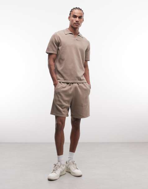 ASOS DESIGN relaxed knit shorts in stone - part of a set - view 1