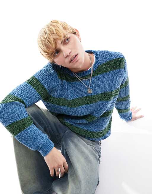 ASOS DESIGN relaxed knit striped chenille crew neck sweater