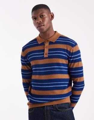 Asos Design Relaxed Knit Striped Polo Shirt In Multi