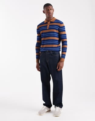 Asos Design Relaxed Knit Striped Polo Shirt In Multi