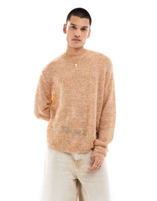 Asos Design Relaxed Knit Sweater In Stone Twist-neutral