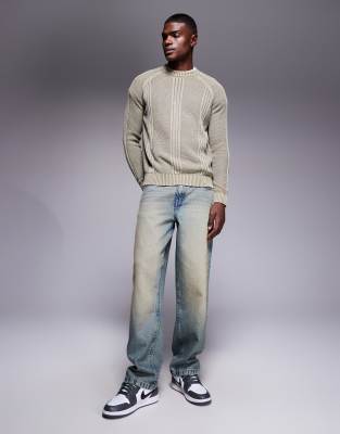 Asos Design Relaxed Knit Sweater With Front Paneling In Green