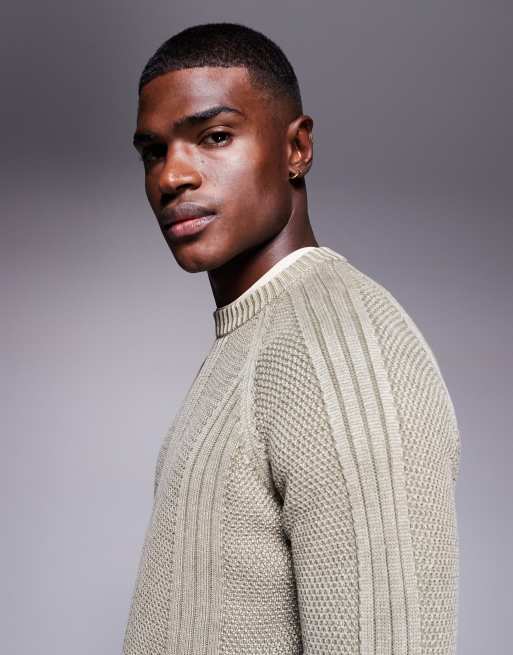 ASOS DESIGN relaxed knit sweater with front paneling in light green, 4 of 5