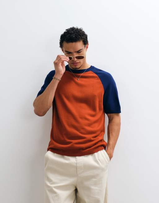 ASOS DESIGN relaxed knit T-shirt in red and navy, 5 of 5