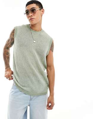 Asos Design Relaxed Knit Tank Top In Green