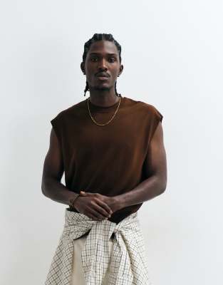 Asos Design Relaxed Knit Tank Top With Ribbed Detailing In Brown