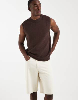 Asos Design Relaxed Knit Textured Cable Tank In Black