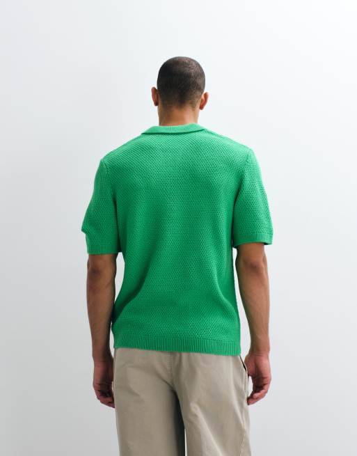 ASOS DESIGN relaxed knit textured notch neck in green, 5 of 5