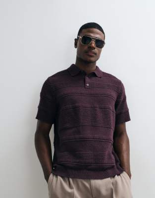 Asos Design Relaxed Knit Textured Polo In Multi