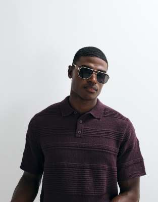 Asos Design Relaxed Knit Textured Polo In Multi