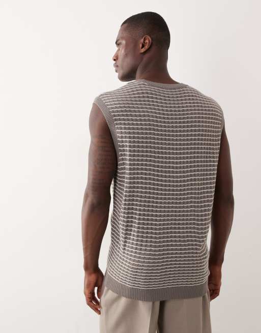 ASOS DESIGN relaxed knit textured tank top in stone, 5 of 5