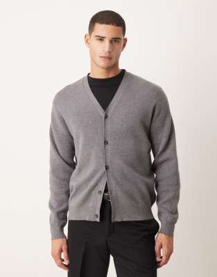 Asos Design Relaxed Knit V-neck Cardigan In Gray