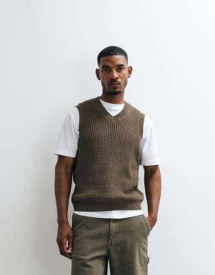 Asos Design Relaxed Knit Waffle Vest In Brown