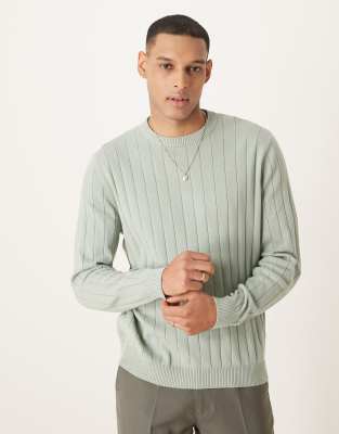 ASOS DESIGN relaxed knit wide rib sweater in light green - view 1