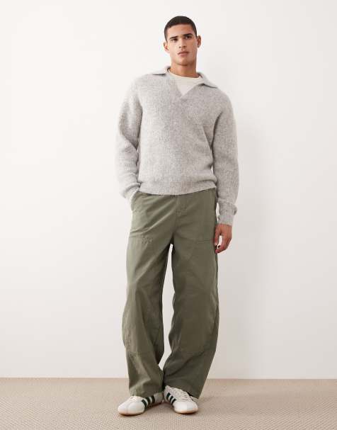 ASOS DESIGN relaxed knit wool mix notch neck polo sweater in gray - view 1