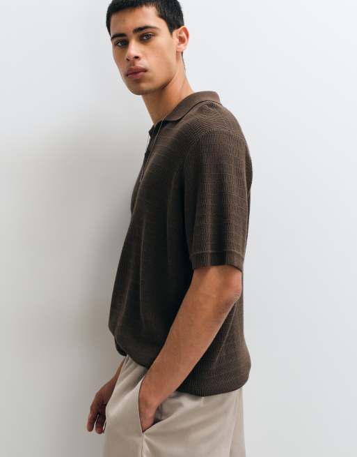 ASOS DESIGN relaxed knitted airtex notch neck in black, 4 of 5