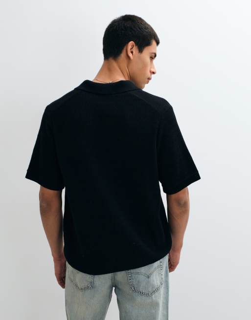 ASOS DESIGN relaxed knitted airtex notch neck in brown, 4 of 5