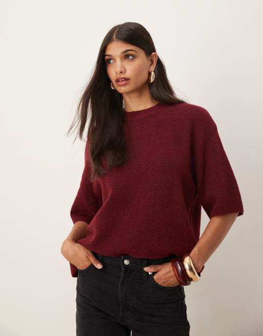 ASOS DESIGN relaxed knitted alpaca tshirt in plum