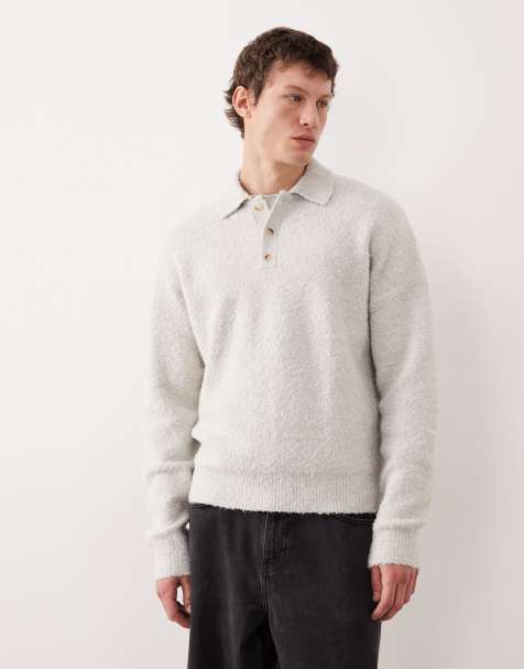 ASOS DESIGN relaxed knitted boucle polo in grey - view 1