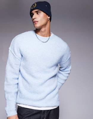 relaxed knitted boucle sweater in light blue