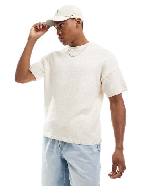 ASOS DESIGN relaxed knitted boxy t-shirt in slubby texture in ecru