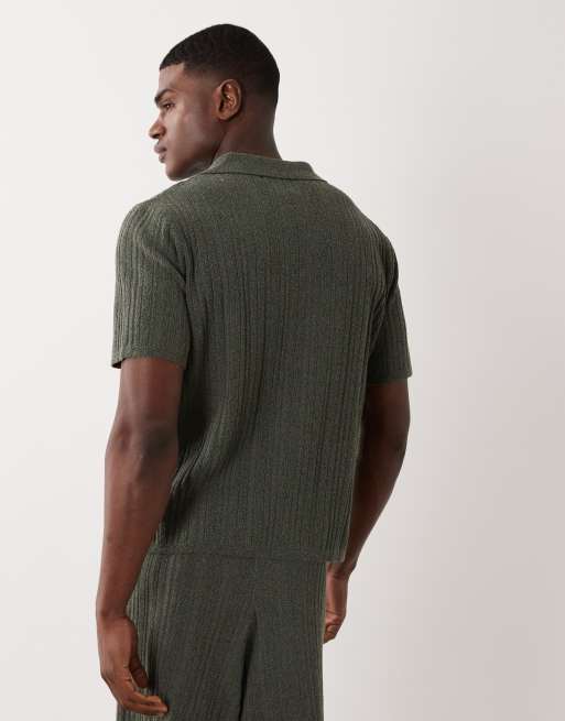 ASOS DESIGN relaxed knitted button through co-ord in dark green, 3 of 5
