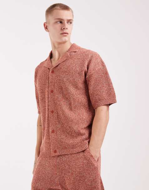 ASOS DESIGN relaxed knitted button through co-ord in rust twist - view 1