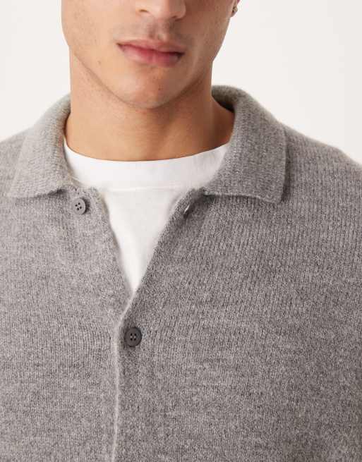 ASOS DESIGN relaxed knitted button through polo in grey, 5 of 5
