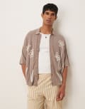 [ASOS DESIGN] ASOS DESIGN relaxed knitted button-through polo shirt with floral pattern in brown XL BROWN