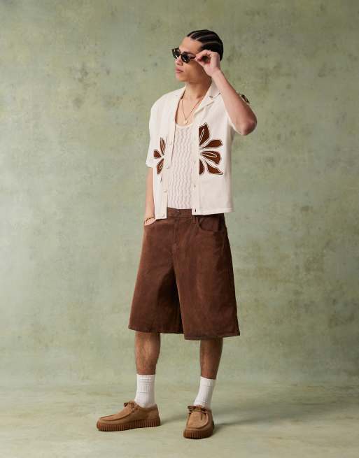 ASOS DESIGN relaxed knitted button through polo with floral embroidery in ecru, 2 of 4