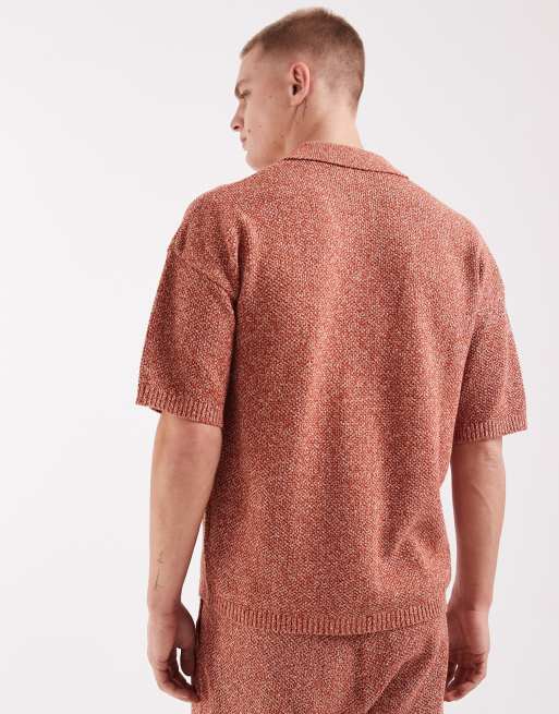 ASOS DESIGN relaxed knitted button through shirt in rust twist (part of a set), 4 of 5