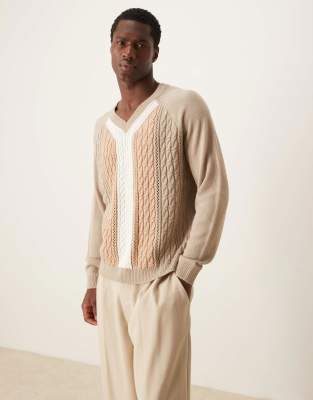 ASOS DESIGN ASOS DESIGN relaxed knitted cable knit jumper in stone-Brown