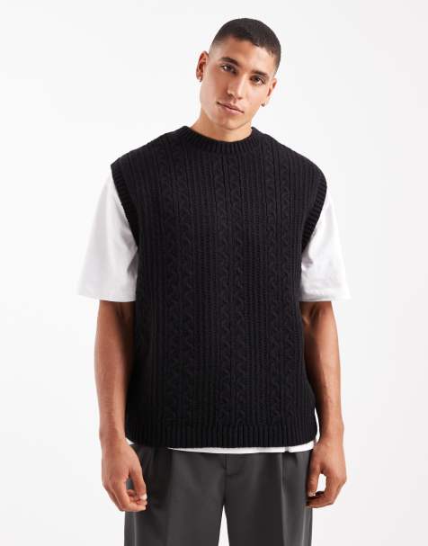 ASOS DESIGN relaxed knitted cable tank in black - view 1