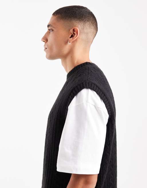 ASOS DESIGN relaxed knitted cable tank in black, 4 of 5