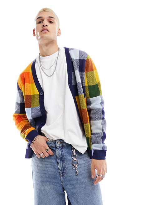 ASOS DESIGN relaxed knitted cardigan in check design